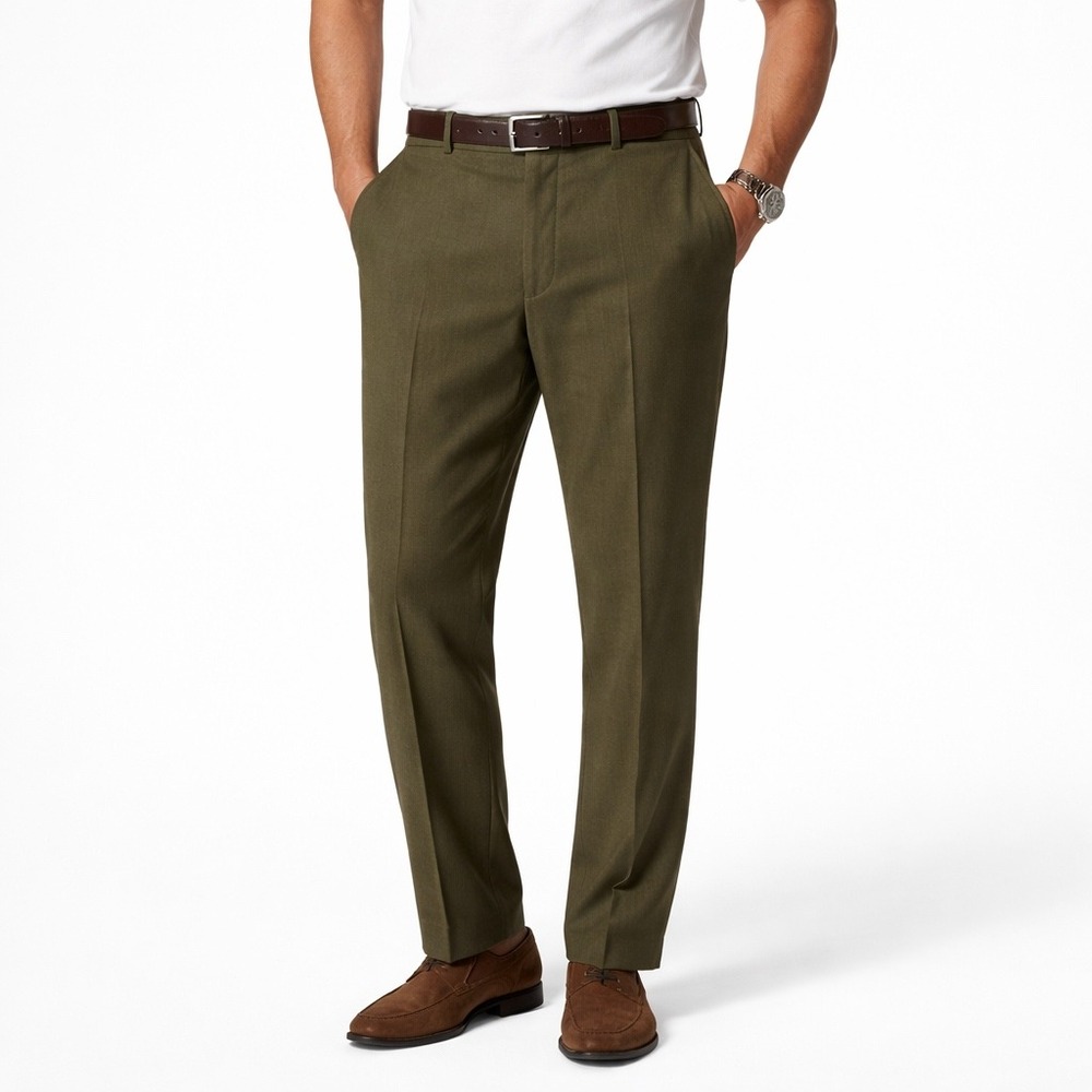 Wilke-Rodriguez Mens Brown Taupe Herringbone Tencel Wool Dress Pants 40 Waist